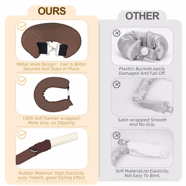 Overnight Heatless Hair Curler, Heatless Curls Satin Flexi Rods with Hook, Versatile Curling Tool for All Hair Types - Brown
