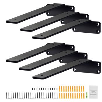 6-Pack Heavy Duty L-Shaped Shelf Brackets, 12\\" X 4\\" X 1.6\\", 5mm Thick Matte Black Steel, 160 Lbs Capacity, for Floating Shelves & Home Storage