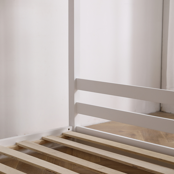 Elevated Cross Guard Rail with Slide Twin Pine Wooden Bed White