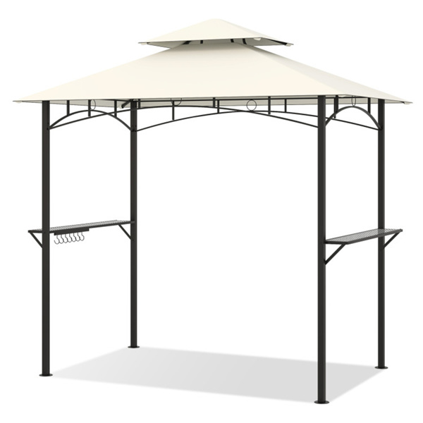8 x 5 x 8.4 ft Beige Outdoor Grill Gazebo Canopy with 2 Shelves