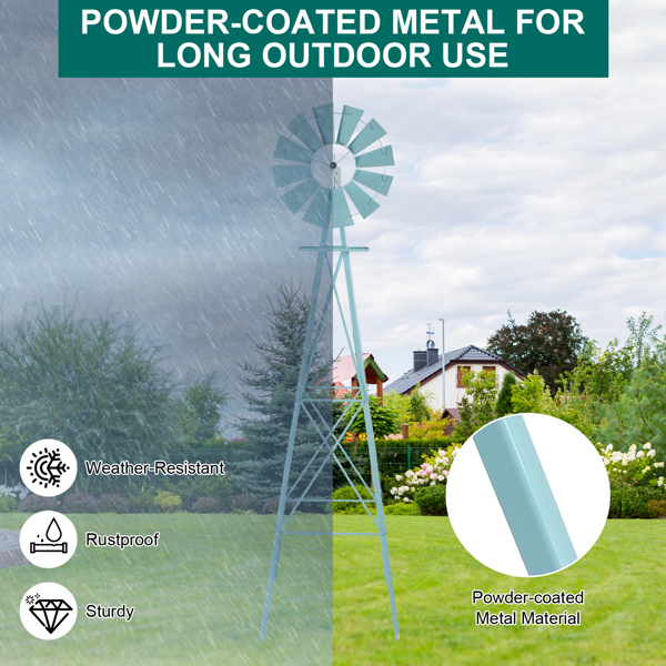 8FT Weather Resistant Yard Garden Windmill Blue