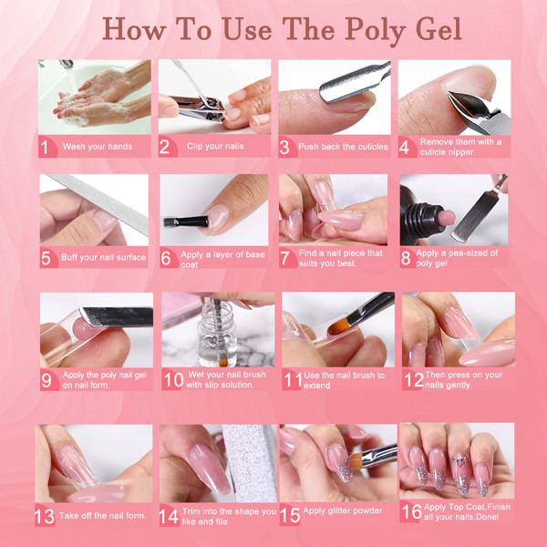 Poly Gel Nail Kit, Poly Nail Gel Kit with UV Lamp for Beginners with Everything, Gel Extension Nail Kit with Slip Solution