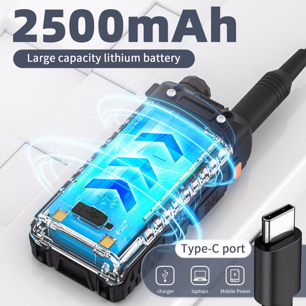 BAOFENG 5RH Ham Long Rang Walkie Talkies 10W (Upgraded of UV-5R), 999CH One Key Frequency Match, 2500mAh Battery Rechargeable Walkie Talkies, Charging (1PCS)