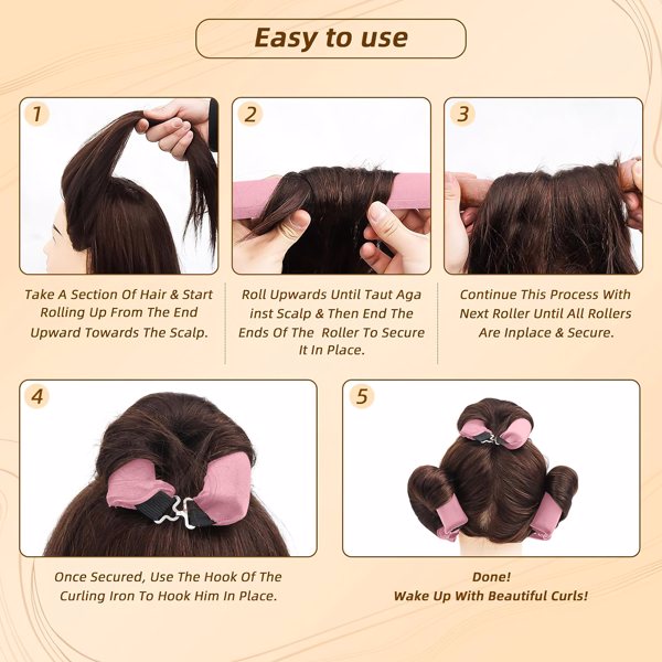 Overnight Heatless Hair Curler, Heatless Curls Satin Flexi Rods with Hook, Versatile Curling Tool for All Hair Types - Pink