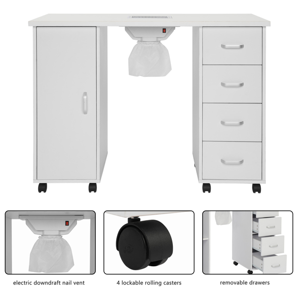 【Same code 64112382】MDF Single Door 4 Drawers With Fan White Nail Table