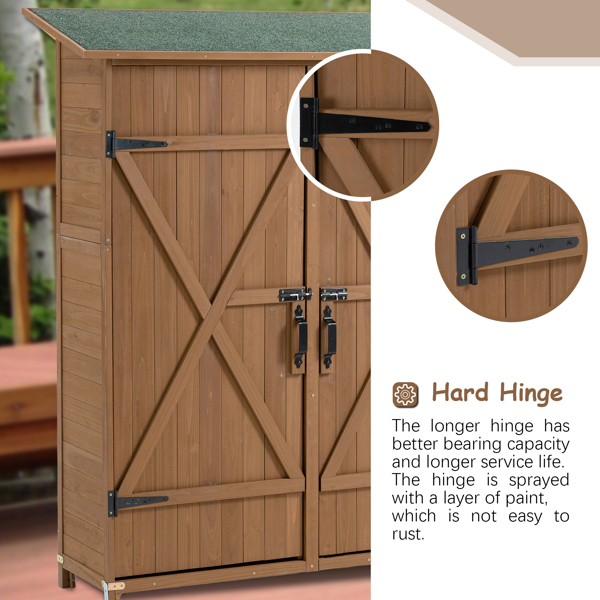 Outdoor Storage Shed with Lockable Door, Wooden Tool Storage Shed with Detachable Shelves and Pitch Roof, Brown