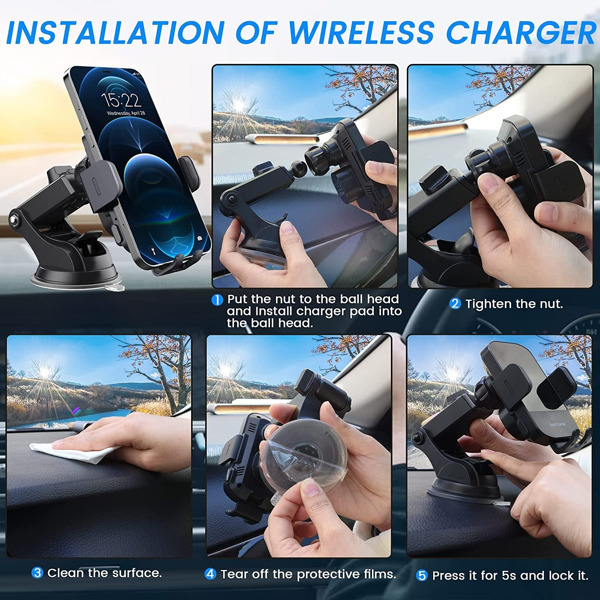 Newest Wireless Car Charger, Fast Charging Phone Holder 3 in 1 Phone Mount Auto Clamping Car Accessories