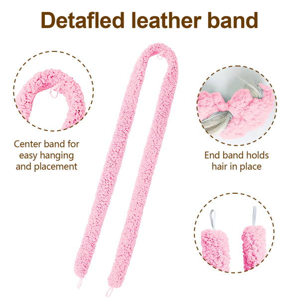Satin heatless hair curler, Lazy Natural Soft Wave DIY heatless curls for Sleep in Overnight, for All Hair Types - Pink