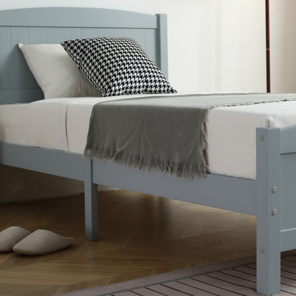 Twin Pine Single-Layer Core Vertical Stripe Full-Board Curved Bed Head With The Same Bed Foot Wooden Bed Grey