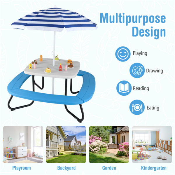  Kids Picnic Table Outdoor Activity Table With Umbrella -White