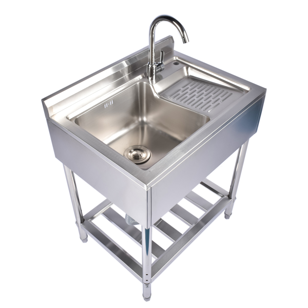 28.3in Stainless Steel Sink, Left Sink, Right Wash, Silver with Water Faucet Free Standing Laundry Sink with Washboard Silver