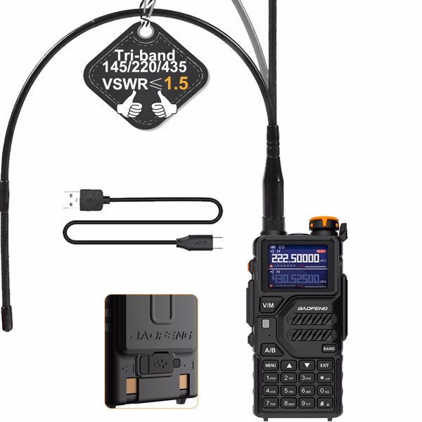BAOFENG  K5 Plus Portable Ham Radio Long Range Tri Band High Power Baofeng Ham Radio One Touch Frequency Search NOAA USB-C Chirp（1PCS）