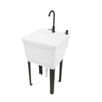 Freestanding Plastic Utility Sink Laundry Tub Laundry Sink with Faucet White