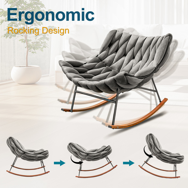 Outdoor Rocking Chair, Patio Egg Rocking Chair, Indoor Papasan Rattan Wicker Lounge Chair for Patio, Porch, Garden, Living Room, Gray