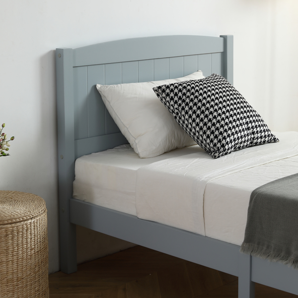 Twin Pine Single-Layer Core Vertical Stripe Full-Board Curved Bed Head With The Same Bed Foot Wooden Bed Grey