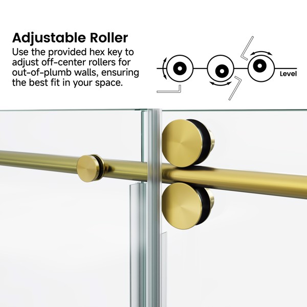 60*66“固定和滑动淋浴门，圆管五金件，透明玻璃淋浴门，3/8”（10mm）SGCC钢化玻璃，不锈钢[周末无法发货+LTL]-4