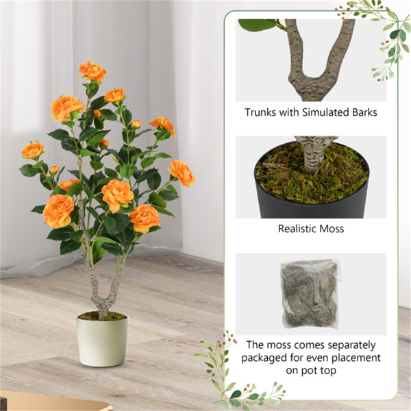 2 Pack Orange Artificial Camellia Tree with Blooming Flower 