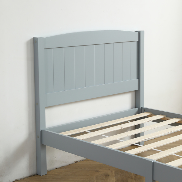 Twin Pine Single-Layer Core Vertical Stripe Full-Board Curved Bed Head With The Same Bed Foot Wooden Bed Grey