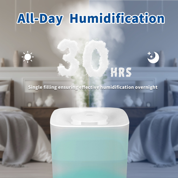 Humidifiers for Bedroom, Top Fill 4L Humidifier Large Room, Ultrasonic Cool Mist Humidifiers for Home, Nursery and Plants, Up to 30 Hours, 35dB Quiet, Night Light, Auto Shut-Off (亚马逊物流 禁售沃尔玛平台)