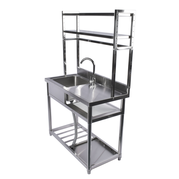 39.4in Stainless Steel Utility Sink Set, Single Bowl Commercial Sink w/ Shelves Single Bowl Sink for Kitchen, Garage with Drainboard and Hanging Tools