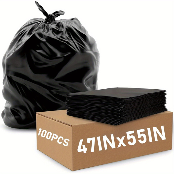 65 Gallon Extra Large Trash Bags - 100 Count Thickened Heavy Duty Black Garbage Bags for Outdoor Use, Moving Boxes, Bulk Waste - High Load Capacity