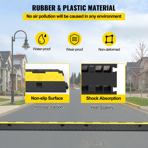3 Pack Heavy Duty Cable Protectors, 2 Channel Design, 11000lbs Capacity, for Wire, Hose, and Cord Protection on Floor, Driveway, and Speed Bump Areas
