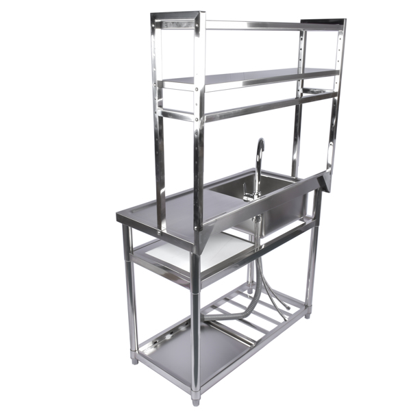 39.4in Stainless Steel Utility Sink Set, Single Bowl Commercial Sink w/ Shelves Single Bowl Sink for Kitchen, Garage with Drainboard and Hanging Tools