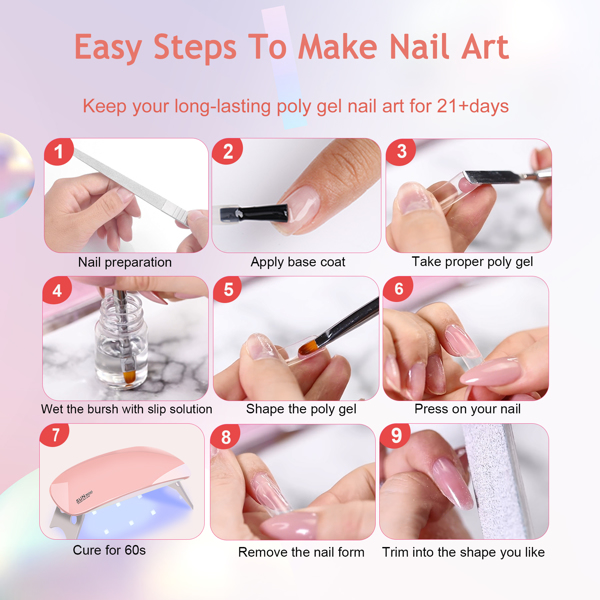 6个PCS Poly Gel Nail套件，带紫外灯，指甲刷和指甲形成顶部底盖制造商指甲钉艺术工具-5