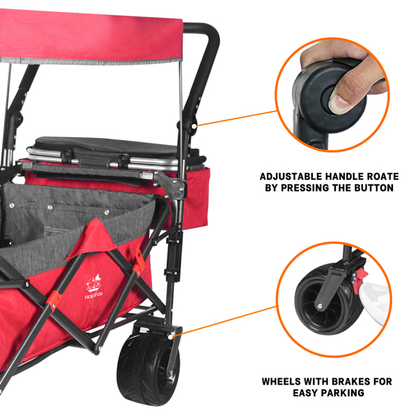 Foldable Wagon with Removable Canopy & Cooler Bag - Heavy Duty Collapsible Wagon Utility Cart with 4