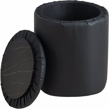 Storage Ottoman Foot Rest Round Footstool Footrest Multifunctional Coffee Table Ottoman with Tray Vanity Stool for Makeup Room Living Room Bedroom（PU Black）