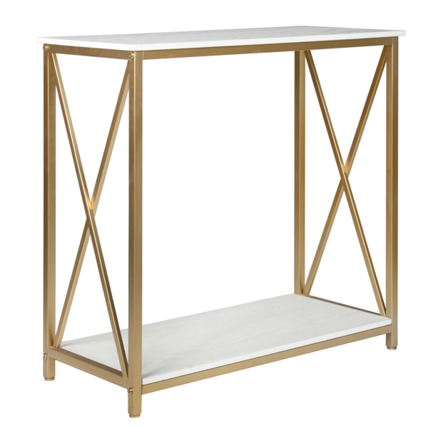 2-Tier Console Table, Gold Sofa Entry Table with White Top and Gold Metal Frame for Home