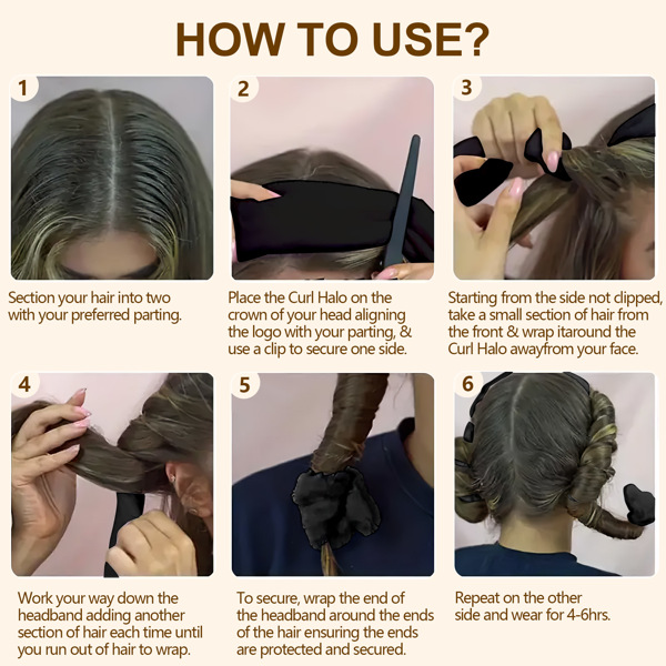 Satin heatless hair curler, Lazy Natural Soft Wave DIY heatless curls for Sleep in Overnight, for All Hair Types - Black