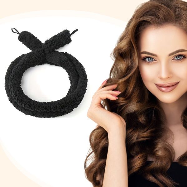 Satin heatless hair curler, Lazy Natural Soft Wave DIY heatless curls for Sleep in Overnight, for All Hair Types - Black