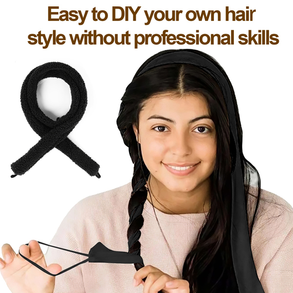 Satin heatless hair curler, Lazy Natural Soft Wave DIY heatless curls for Sleep in Overnight, for All Hair Types - Black