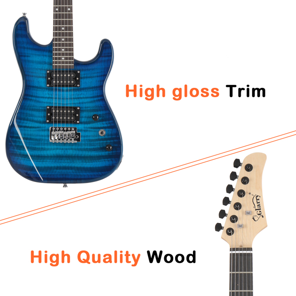 GST Stylish H-H Pickup Tiger Stripe Electric Guitar Kit with 20W AMP Bag Guitar Strap Blue
