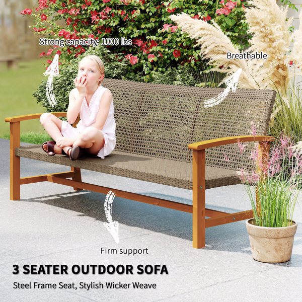 3-Seat Wicker Outdoor Couch Patio Sofa