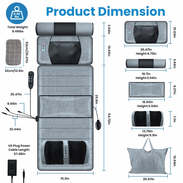 Full Body Electric Massage Mat with Heat – Vibration Massage Pad for Back, Neck, Foot & Lumbar Support – Foldable Cushion Mattress with Timer & Adjustable Intensity for Home or Office Use