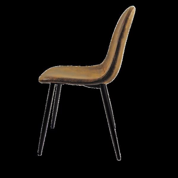 餐椅一套四把，亚麻布软垫现代风格椅子，黑色金属腿勺形厨房椅，餐厅厨房用餐侧椅（棕色）休闲椅 办公椅，餐椅四件套-8