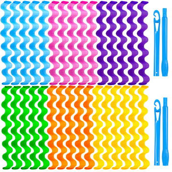 30 Pcs Heatless Hair Curlers Wave Curls Styling Kit with 2 Pcs Styling Hooks, No Heat Hair Curlers for Women Girls (6 Colors, 30 cm/11.81 inch)