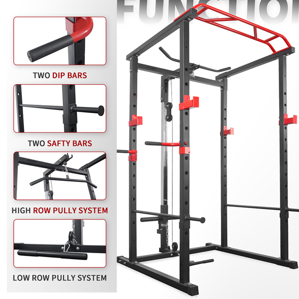 1000LBS Power Cage with LAT Pulldown & Multi-Grip Pull-Up Bar | Olympic Squat Rack with Dip Handles for Men/Women Home Gym Training