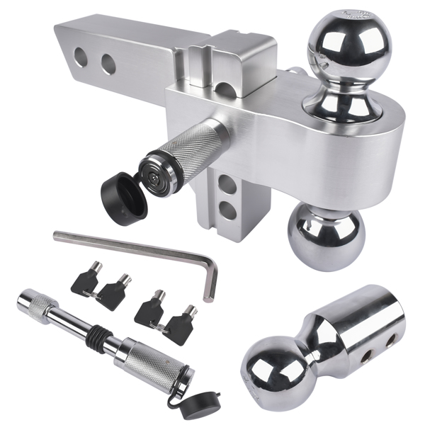 拖车挂接装置 2" Receiver 12500 LBS Adjustable Trailer Hitch 4" Drop/Rise Tow Hitch Aluminum Drop Hitch 1-7/8", 2", 2-5/16" Tri-Ball-1