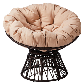 38" Ergonomic Swivel Wicker Papasan Chair with Thick Tufted Cushions, 360 Degree Rotatable Chairs for Living Room Bedroom Reading Room, Beige Cushion