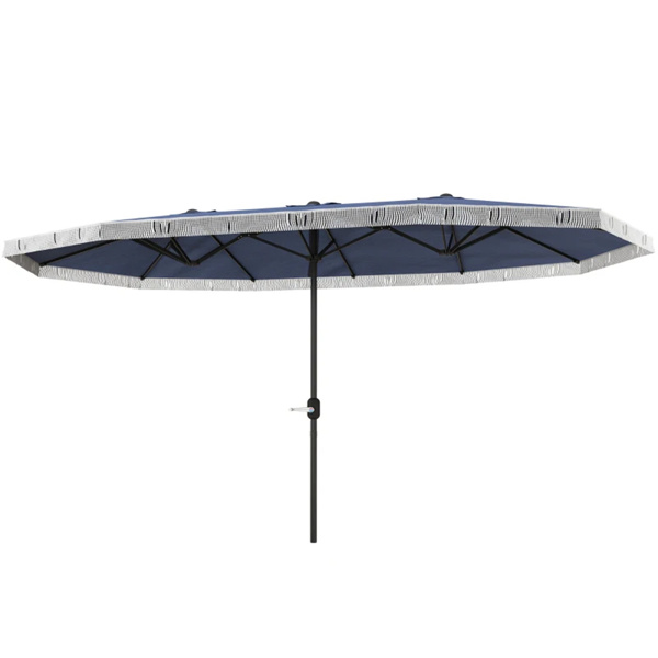 15ft  Blue Patio Umbrella UPF30+ Outdoor Umbrella with Fringe and Crank Handle