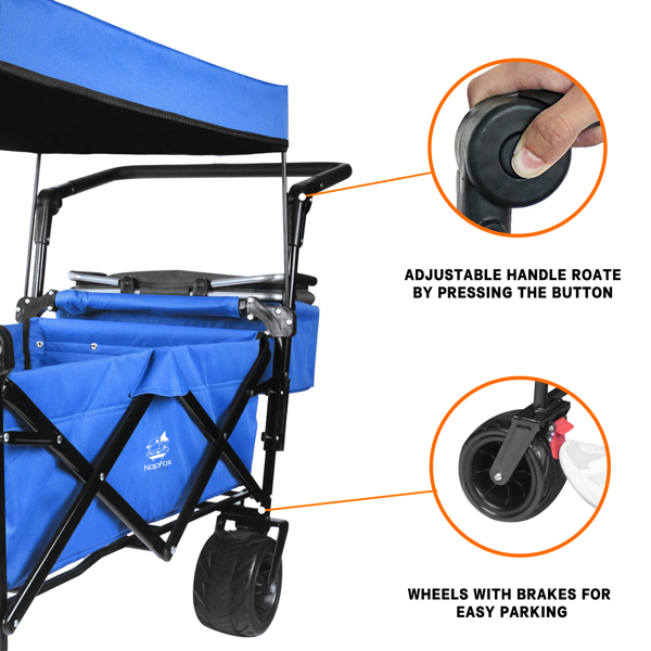 Foldable Wagon with Removable Canopy & Cooler Bag - Heavy Duty Collapsible Wagon Utility Cart with 4