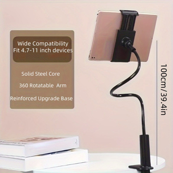 Updated Gooseneck Tablet Holder Stand for Bed 100cm 39.4in Adjustable Flexible Arm Tablets Mount Clamp 