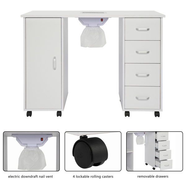 【Same code 64112382】MDF Single Door 4 Drawers With Fan White Nail Table