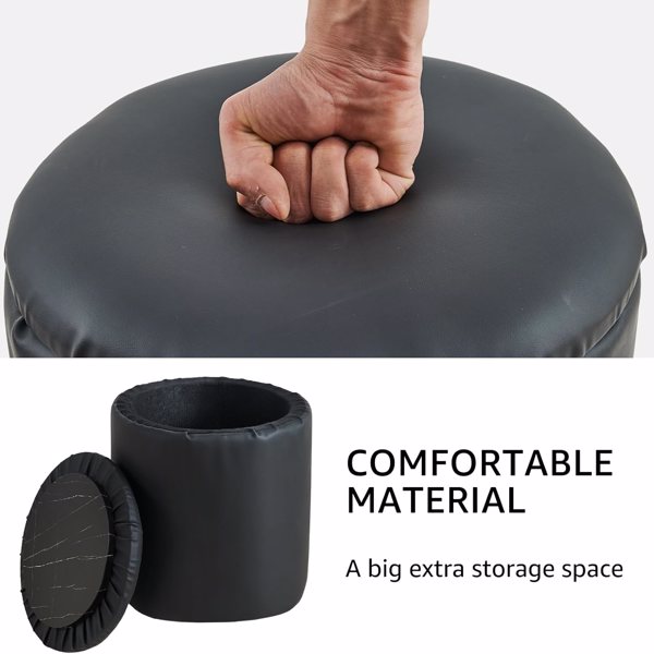 Storage Ottoman Foot Rest Round Footstool Footrest Multifunctional Coffee Table Ottoman with Tray Vanity Stool for Makeup Room Living Room Bedroom（PU Black）