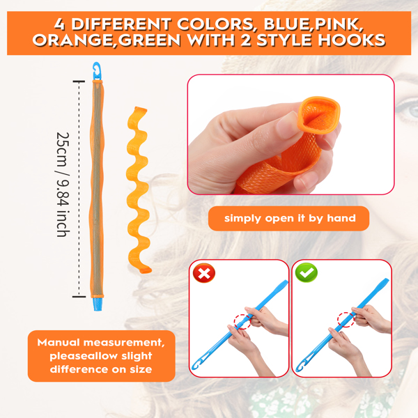 30 Pcs Heatless Hair Curlers Wave Curls Styling Kit with 2 Pcs Styling Hooks, No Heat Hair Curlers for Women Girls (6 Colors, 45 cm/17.71 inch)