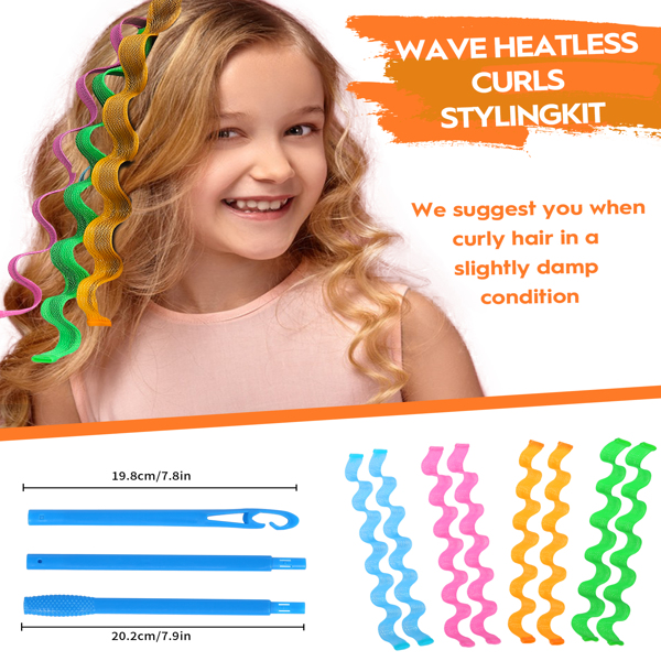 30 Pcs Heatless Hair Curlers Wave Curls Styling Kit with 2 Pcs Styling Hooks, No Heat Hair Curlers for Women Girls (6 Colors, 45 cm/17.71 inch)