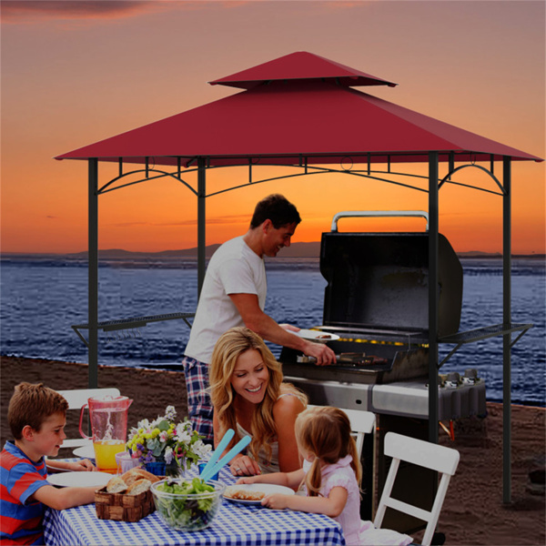  8 x 5 x 8.4 ft Red Outdoor Grill Gazebo Canopy with 2 Shelves 